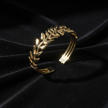 Golden Leaf Hinged Cuff Bangle Product Shot