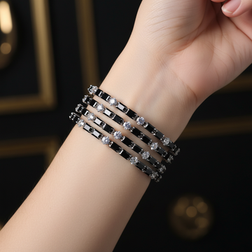 Silver Black Crystal Bangle Set Lifestyle Shot