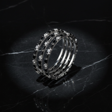 Silver Black Crystal Bangle Set Product Shot